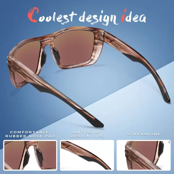 CARFIA Sport Cycling Polarized Sunglasses for Men Driving Fishing Hiking Boating Square Wrapround GlassesStripe Frame Ice Blue Mirror