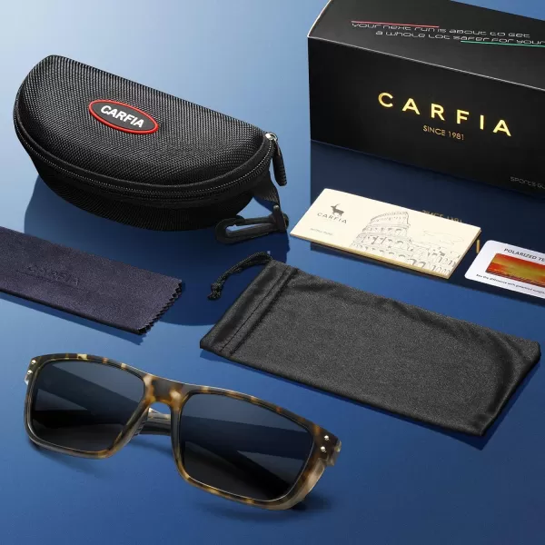 CARFIA Sport Cycling Polarized Sunglasses for Men Driving Fishing Hiking Boating Square Wrapround GlassesTortoise Frame Grey Lens