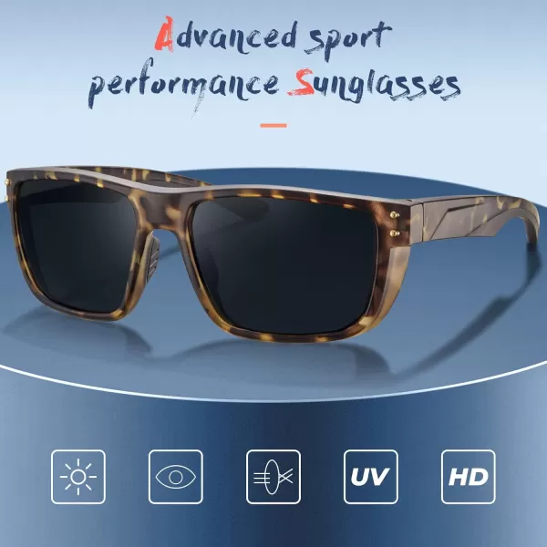 CARFIA Sport Cycling Polarized Sunglasses for Men Driving Fishing Hiking Boating Square Wrapround GlassesTortoise Frame Grey Lens