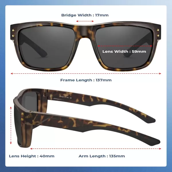 CARFIA Sport Cycling Polarized Sunglasses for Men Driving Fishing Hiking Boating Square Wrapround GlassesTortoise Frame Grey Lens