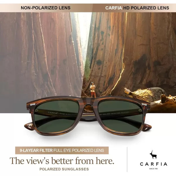 CARFIA Square Polarized Sunglasses for Men UV400 Protection Retro Acetate Italian Handcrafted Driving Shades1striped Frame Green Lens