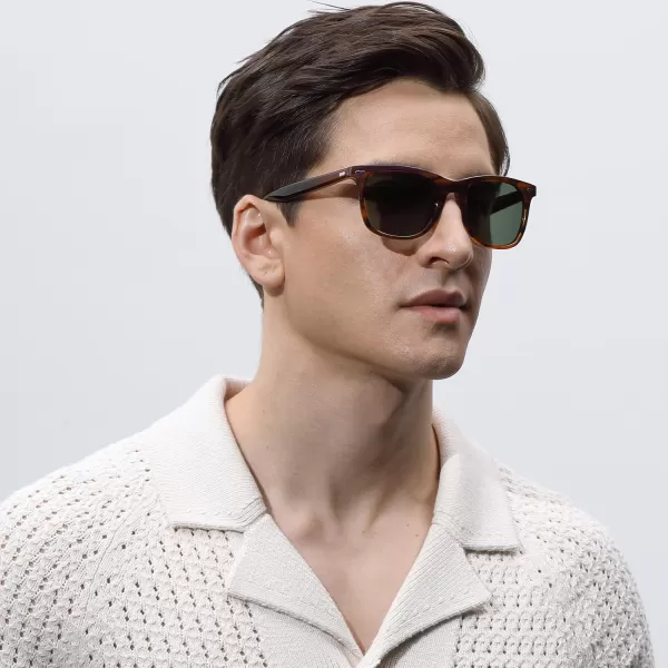 CARFIA Square Polarized Sunglasses for Men UV400 Protection Retro Acetate Italian Handcrafted Driving Shades1striped Frame Green Lens