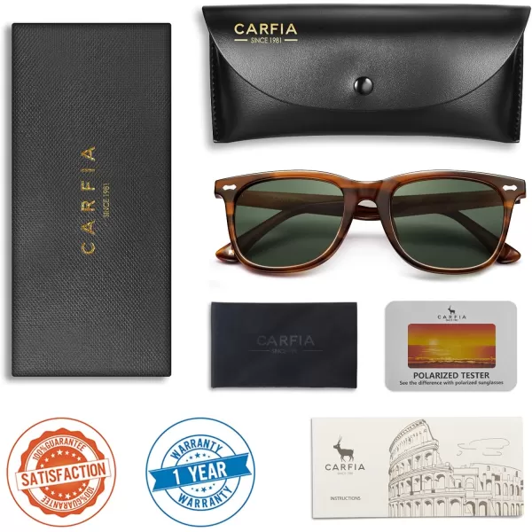 CARFIA Square Polarized Sunglasses for Men UV400 Protection Retro Acetate Italian Handcrafted Driving Shades1striped Frame Green Lens