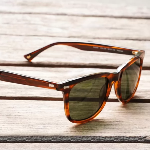 CARFIA Square Polarized Sunglasses for Men UV400 Protection Retro Acetate Italian Handcrafted Driving Shades1striped Frame Green Lens
