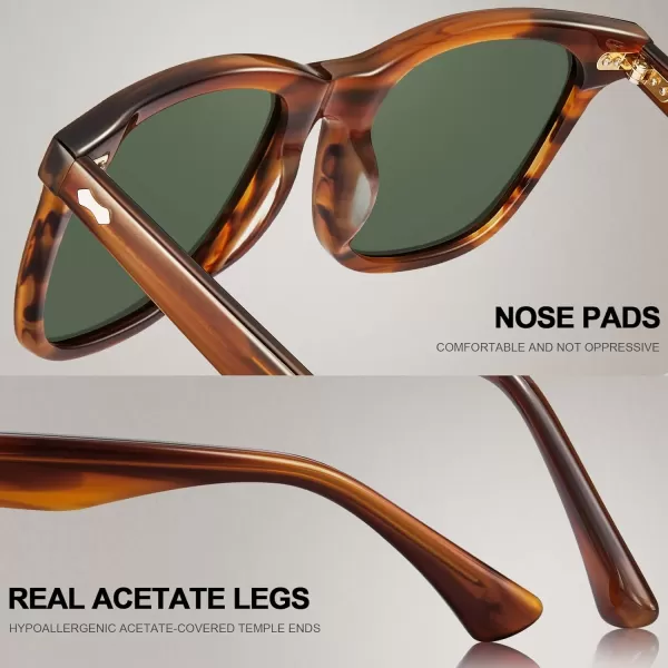 CARFIA Square Polarized Sunglasses for Men UV400 Protection Retro Acetate Italian Handcrafted Driving Shades1striped Frame Green Lens