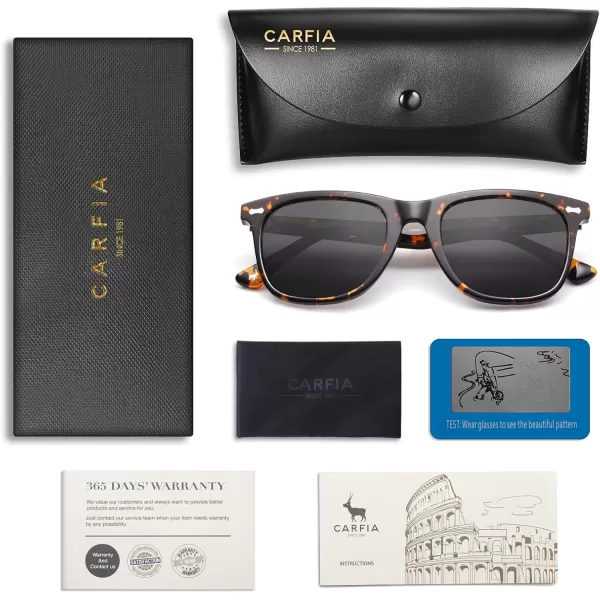 CARFIA Square Polarized Sunglasses for Men UV400 Protection Retro Acetate Italian Handcrafted Driving Shades2tortoise Frame Grey Lens