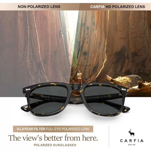 CARFIA Square Polarized Sunglasses for Men UV400 Protection Retro Acetate Italian Handcrafted Driving Shades2tortoise Frame Grey Lens