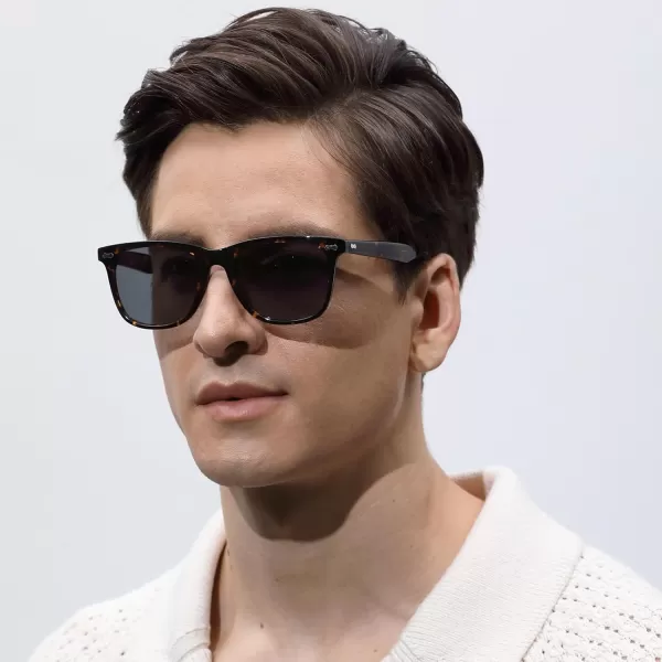 CARFIA Square Polarized Sunglasses for Men UV400 Protection Retro Acetate Italian Handcrafted Driving Shades2tortoise Frame Grey Lens