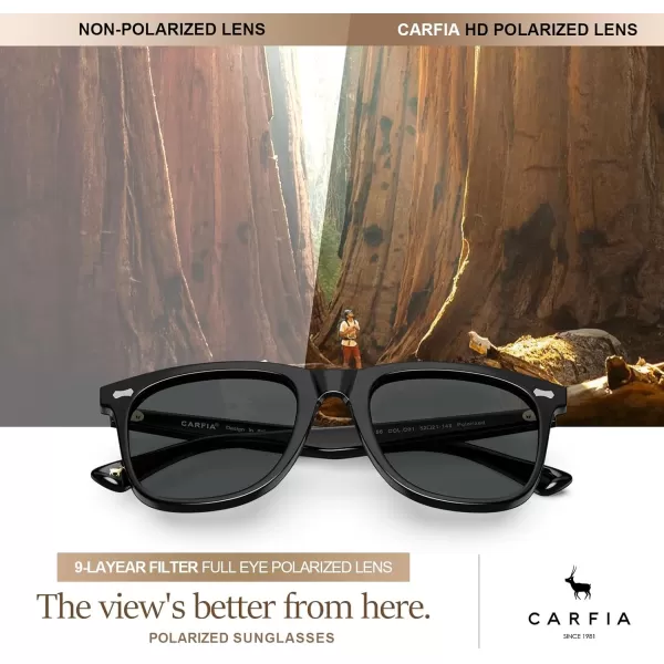 CARFIA Square Polarized Sunglasses for Men UV400 Protection Retro Acetate Italian Handcrafted Driving Shades3black Frame Grey Lens