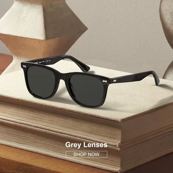 CARFIA Square Polarized Sunglasses for Men UV400 Protection Retro Acetate Italian Handcrafted Driving Shades3black Frame Grey Lens