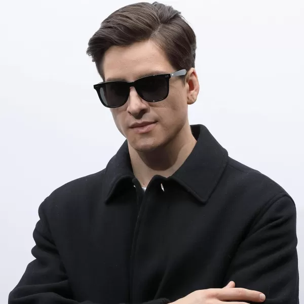 CARFIA Square Polarized Sunglasses for Men UV400 Protection Retro Acetate Italian Handcrafted Driving Shades3black Frame Grey Lens