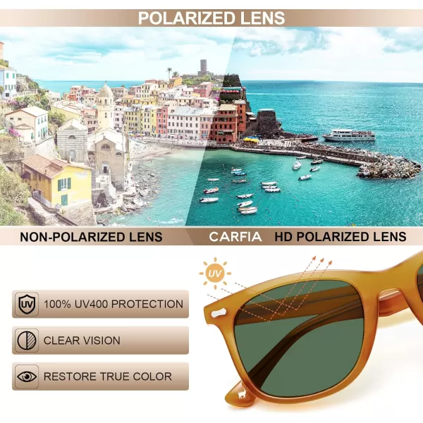 CARFIA Square Polarized Sunglasses for Men UV400 Protection Retro Acetate Italian Handcrafted Driving Shades4orange Frame Green Lenses