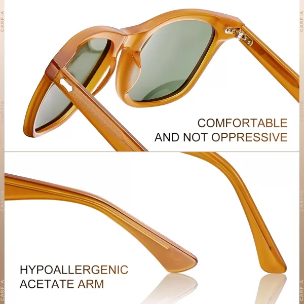 CARFIA Square Polarized Sunglasses for Men UV400 Protection Retro Acetate Italian Handcrafted Driving Shades4orange Frame Green Lenses