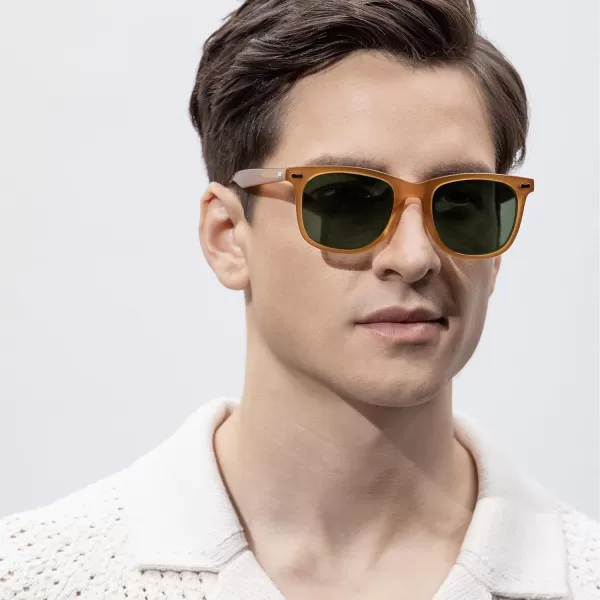 CARFIA Square Polarized Sunglasses for Men UV400 Protection Retro Acetate Italian Handcrafted Driving Shades4orange Frame Green Lenses