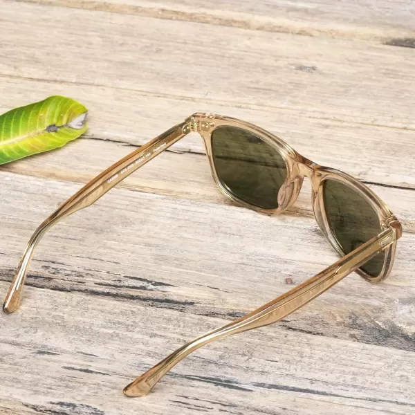 CARFIA Square Polarized Sunglasses for Men UV400 Protection Retro Acetate Italian Handcrafted Driving Shades6light Coffe Frame Green Lenses