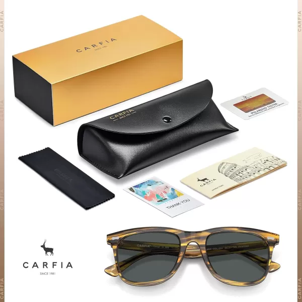 CARFIA Square Polarized Sunglasses for Men UV400 Protection Retro Acetate Italian Handcrafted Driving Shades7stripe Frame Grey Lenses