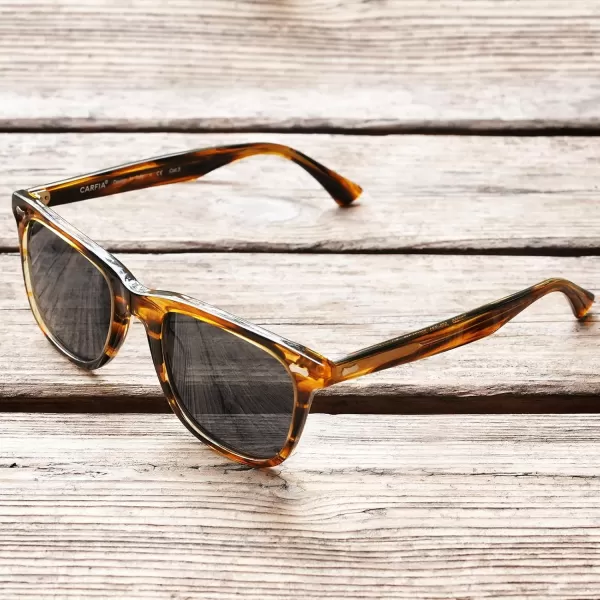 CARFIA Square Polarized Sunglasses for Men UV400 Protection Retro Acetate Italian Handcrafted Driving Shades7stripe Frame Grey Lenses