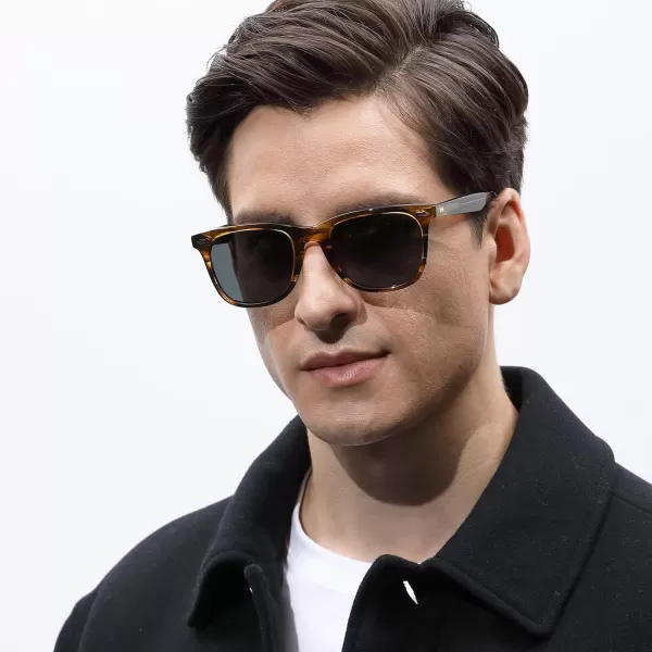 CARFIA Square Polarized Sunglasses for Men UV400 Protection Retro Acetate Italian Handcrafted Driving Shades7stripe Frame Grey Lenses