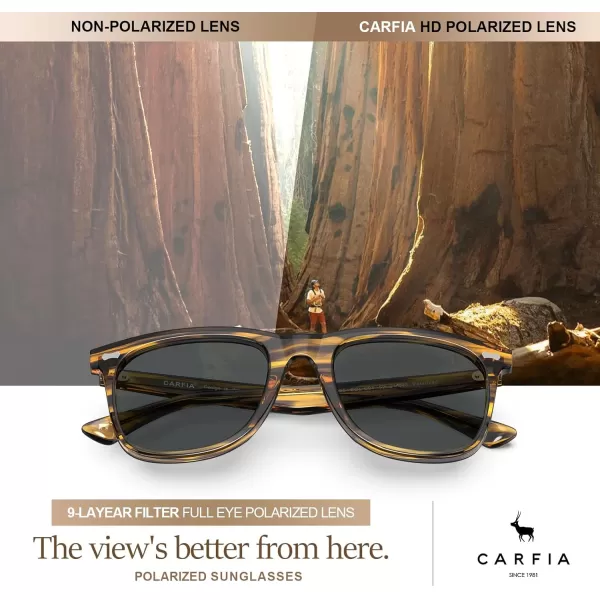 CARFIA Square Polarized Sunglasses for Men UV400 Protection Retro Acetate Italian Handcrafted Driving Shades7stripe Frame Grey Lenses
