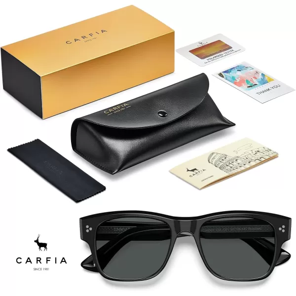 CARFIA Square Sunglasses for Men Women Polarized UV400 Protection Retro Stylish Unique Color Acetate Driving ShadesBlack Frame Grey Lens