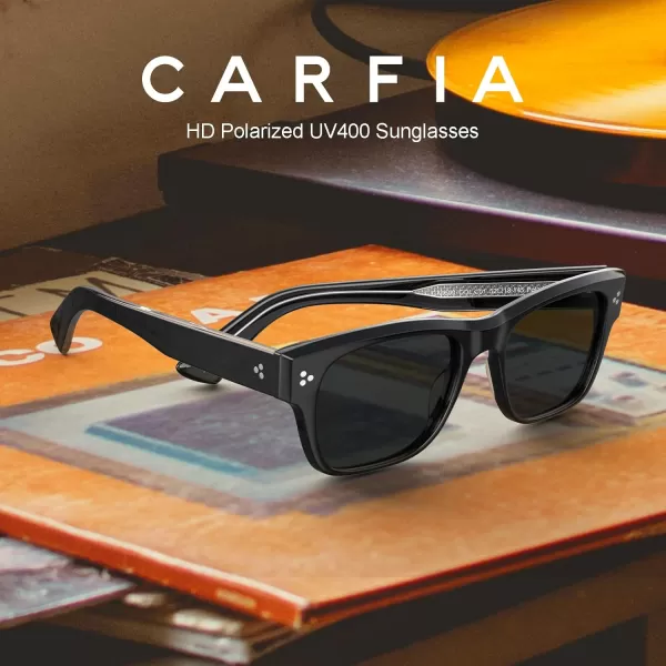 CARFIA Square Sunglasses for Men Women Polarized UV400 Protection Retro Stylish Unique Color Acetate Driving ShadesBlack Frame Grey Lens