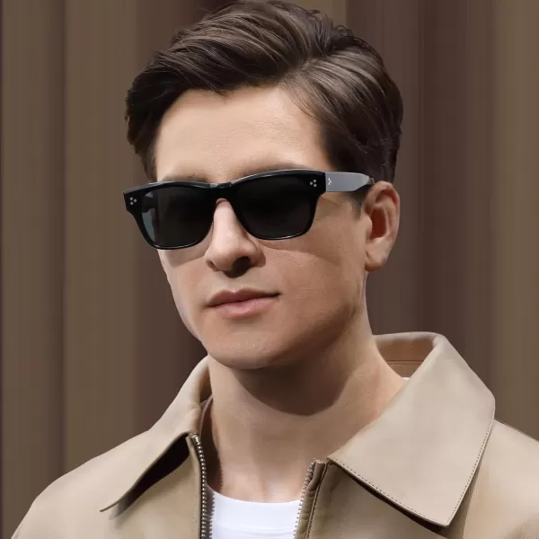 CARFIA Square Sunglasses for Men Women Polarized UV400 Protection Retro Stylish Unique Color Acetate Driving ShadesBlack Frame Grey Lens