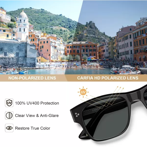 CARFIA Square Sunglasses for Men Women Polarized UV400 Protection Retro Stylish Unique Color Acetate Driving ShadesBlack Frame Grey Lens