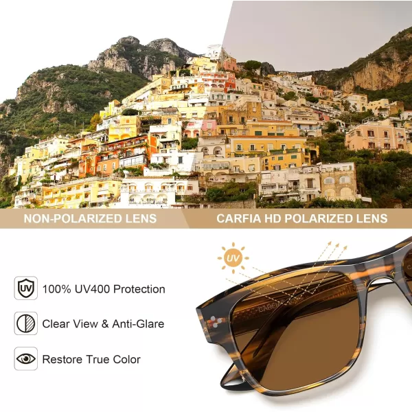 CARFIA Square Sunglasses for Men Women Polarized UV400 Protection Retro Stylish Unique Color Acetate Driving ShadesDemi Frame Brown Lens