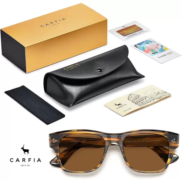 CARFIA Square Sunglasses for Men Women Polarized UV400 Protection Retro Stylish Unique Color Acetate Driving ShadesDemi Frame Brown Lens