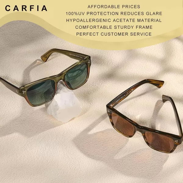 CARFIA Square Sunglasses for Men Women Polarized UV400 Protection Retro Stylish Unique Color Acetate Driving ShadesDemi Frame Brown Lens