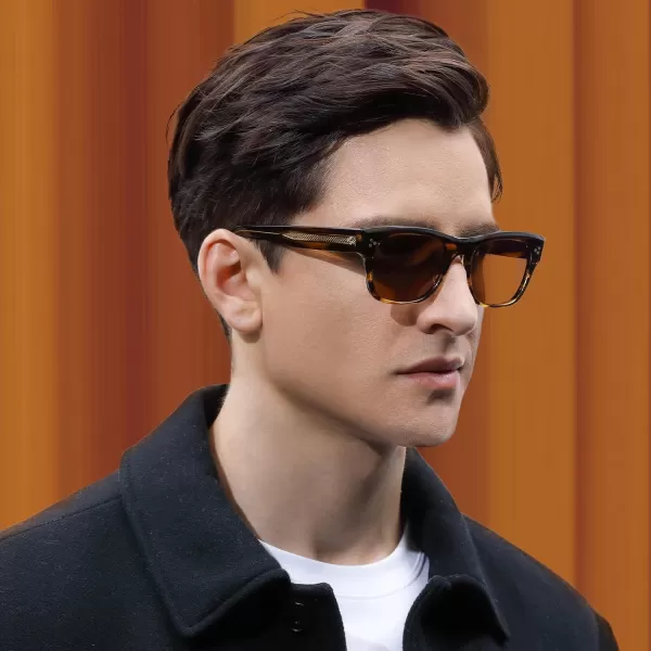 CARFIA Square Sunglasses for Men Women Polarized UV400 Protection Retro Stylish Unique Color Acetate Driving ShadesDemi Frame Brown Lens