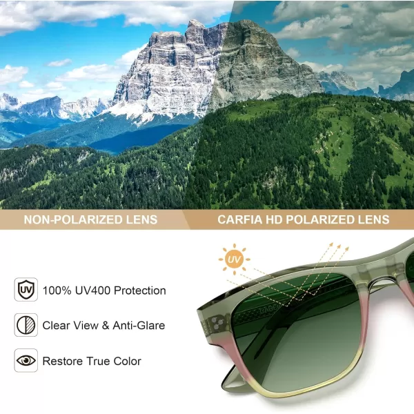 CARFIA Square Sunglasses for Men Women Polarized UV400 Protection Retro Stylish Unique Color Acetate Driving ShadesTwotones Frame Green Gradient Lens