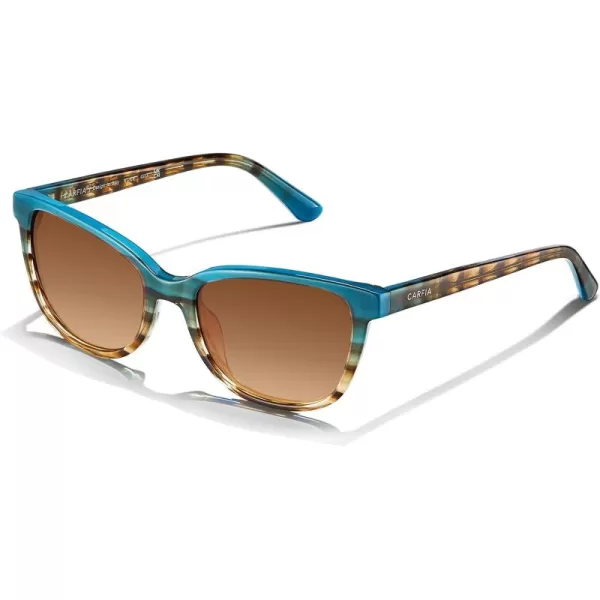 CARFIA Cat Eye Acetate Womens Polarized Sunglasses Small Face Trendy Shades UV Protection Hypoallergenic Handcrafted CA52871 Bluebrown Floral Frame Gradient Brown Lens