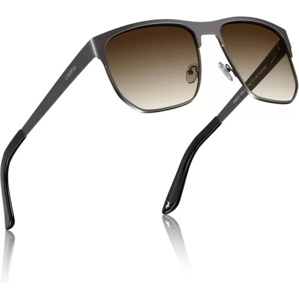 CARFIA Metal Trendy Square Polarized Sunglasses for Men UV400 Protection Driving Golfing Outdoor Eyewear CA5227Black Gun Gradient Brown Lens