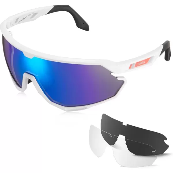 CARFIA Polarized Cycling Glasses Sport Sunglasses for Men 100 UV Blocking Goggles SunglassesWhite