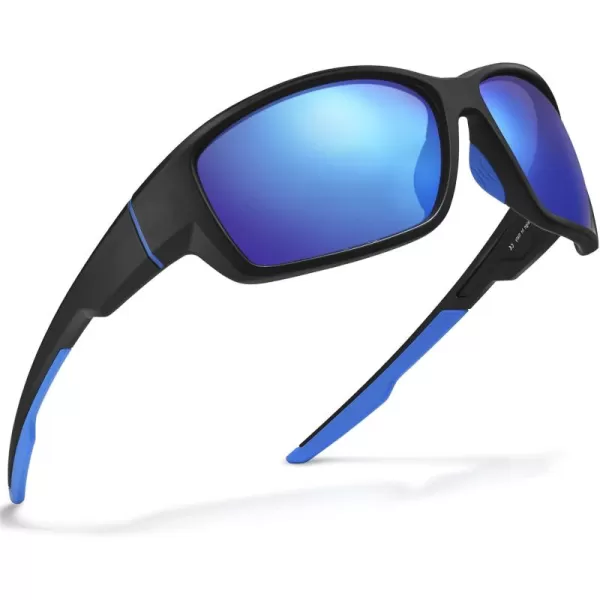CARFIA Polarized Sport Sunglasses for Men Cycling Fishing Running Golf Baseball Glasses Unbreakable Imported TR90 FrameA1 Matte Black Frame Blue Mirror