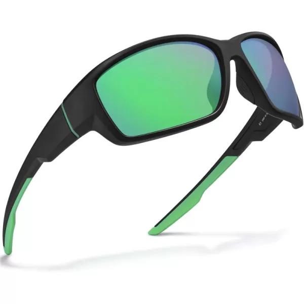 CARFIA Polarized Sport Sunglasses for Men Cycling Fishing Running Golf Baseball Glasses Unbreakable Imported TR90 FrameA1 Matte Black Frame Green Mirror