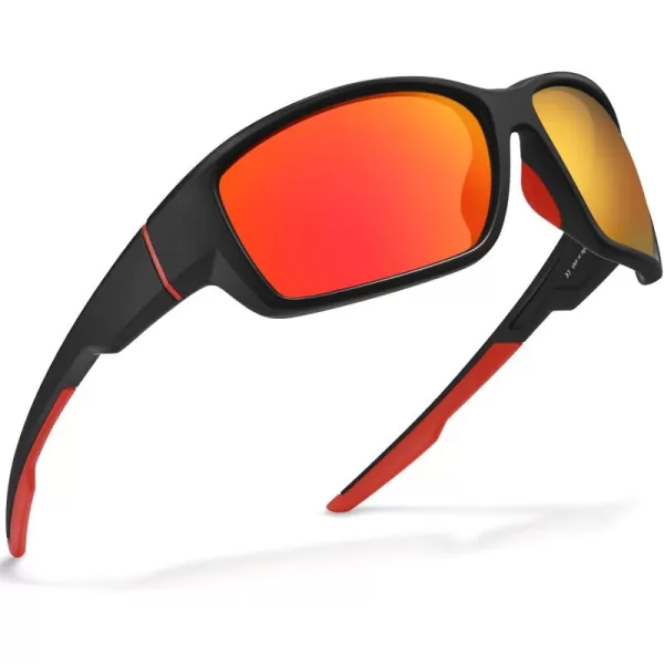 CARFIA Polarized Sport Sunglasses for Men Cycling Fishing Running Golf Baseball Glasses Unbreakable Imported TR90 FrameA1 Matte Black Frame Red Mirror