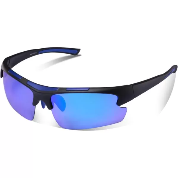 CARFIA Polarized Sports Sunglasses Cycling Running Fishing Sunglasses for Men Women Ultralight Comfy Tr90 Frame 047Blue Mirror