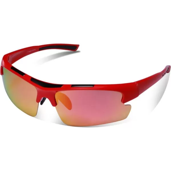 CARFIA Polarized Sports Sunglasses Cycling Running Fishing Sunglasses for Men Women Ultralight Comfy Tr90 Frame 047Red Mirror