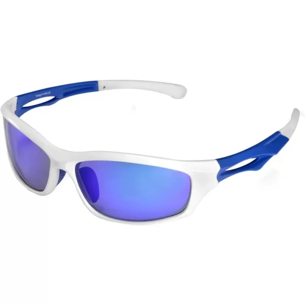 CARFIA Polarized Sports Sunglasses for Cycling Fishing Running Driving 100 UV400 Protection Safety Glasses 009Blue Mirror White Frame
