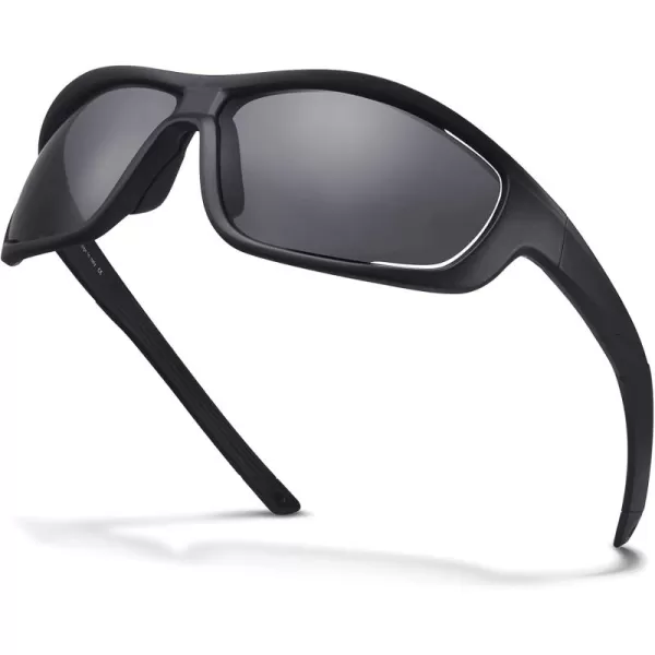 CARFIA Polarized Sports Sunglasses for Men and Women TR90 Lightweight Cool Frame Driving Cycling Running Fishing EyewearA2 Gray Polarized Lens Black Frame