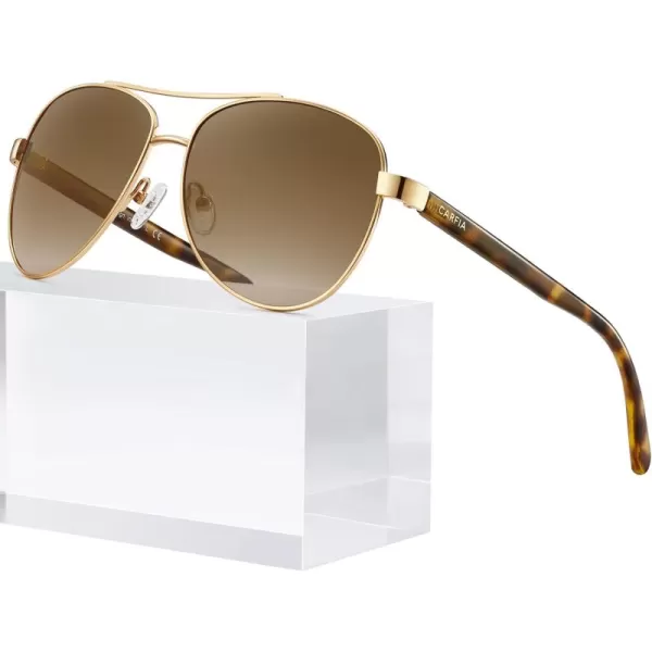 CARFIA Polarized Sunglasses for Women UV Protection Acetate Arms Metal Frame Womans Shades CA32161 Brown Gradient Lens Havana Tortoise Arm