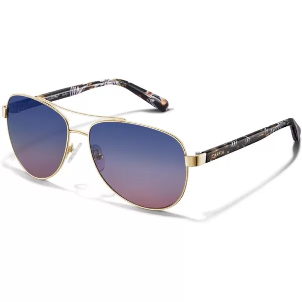 CARFIA Polarized Sunglasses for Women UV Protection Acetate Arms Metal Frame Womans Shades CA32163 Two Tones Lens