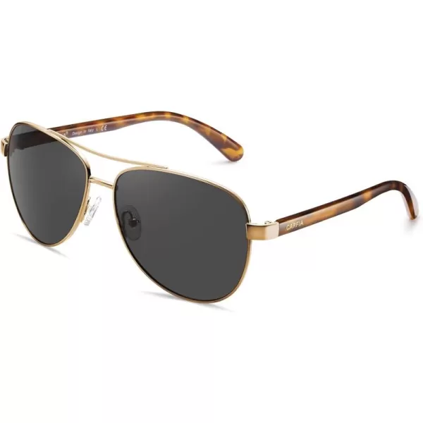 CARFIA Polarized Sunglasses for Women UV Protection Acetate Arms Metal Frame Womans Shades CA32164 Grey Lens Havana Tortoise Arm