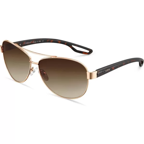 CARFIA Polarized Sunglasses for Women UV Protection UltraLightweight Comfort Metal Frame Driving Glasses CA32102 Brown Gradient Lens Polished Metal Frame