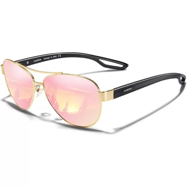 CARFIA Polarized Sunglasses for Women UV Protection UltraLightweight Comfort Metal Frame Driving Glasses CA32106 Pink Mirror Polished Metal Frame