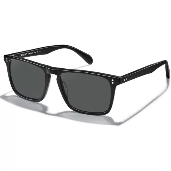 CARFIA Retro Polarized Sunglasses for Men UV Protection Handcrafted Acetate Frame Fashion Cool Sun Glasses CA535721 Black Frame Grey Lens