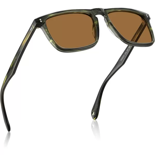 CARFIA Retro Polarized Sunglasses for Men UV Protection Handcrafted Acetate Frame Fashion Cool Sun Glasses CA535724 Green Striped Frame Brown Lens