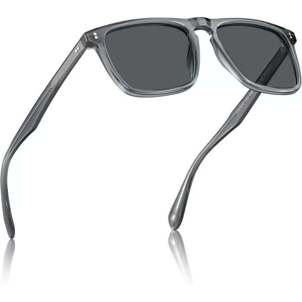 CARFIA Retro Polarized Sunglasses for Men UV Protection Handcrafted Acetate Frame Fashion Cool Sun Glasses CA535726 Transparent Grey Frame Grey Lens